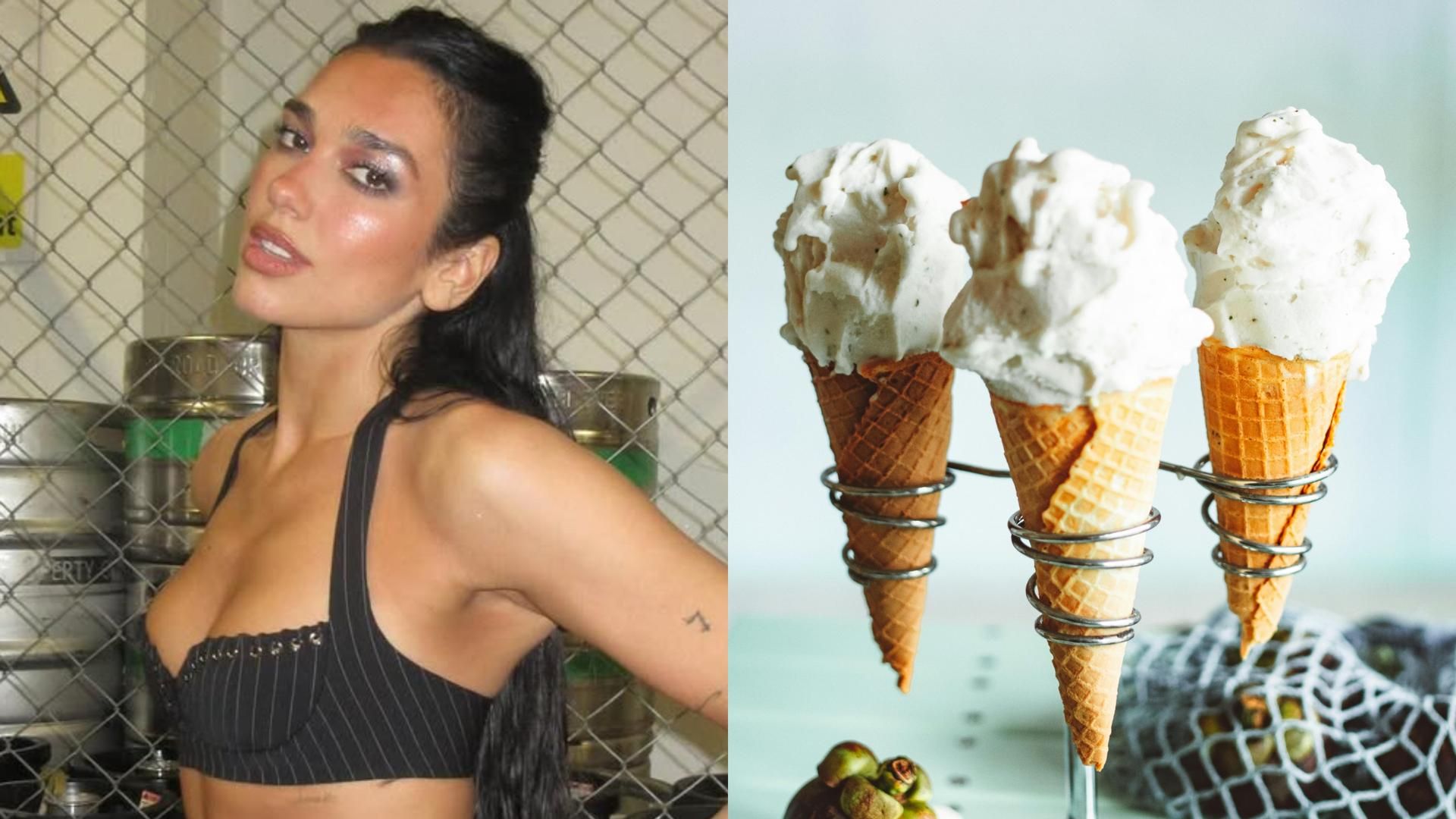 Dua Lipa y helados de vainilla, en un montaje de fotos