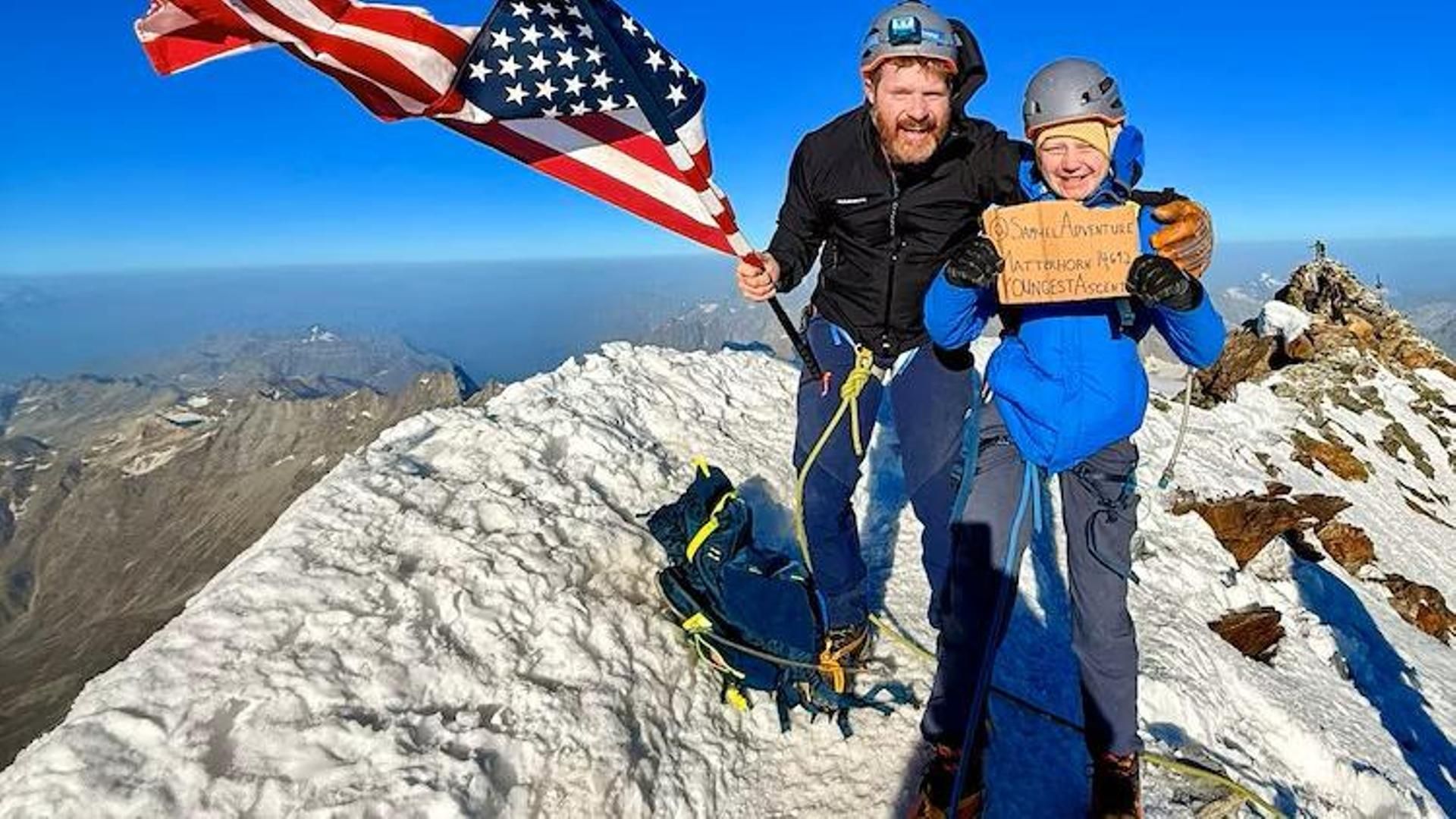 Sam Evermore, de 11 años, escalando el Matterhorn