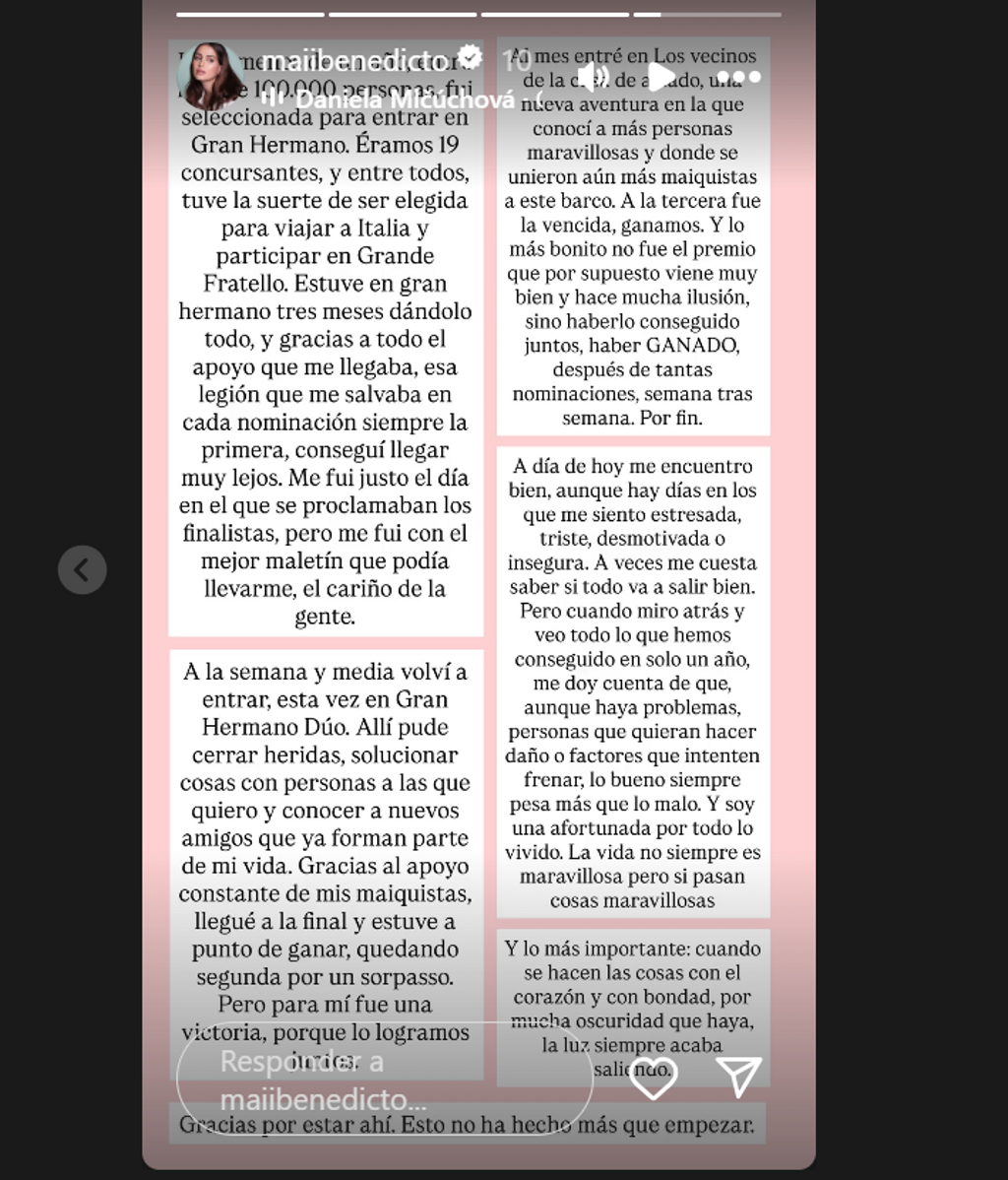 La reflexión de Maica Benedicto en redes