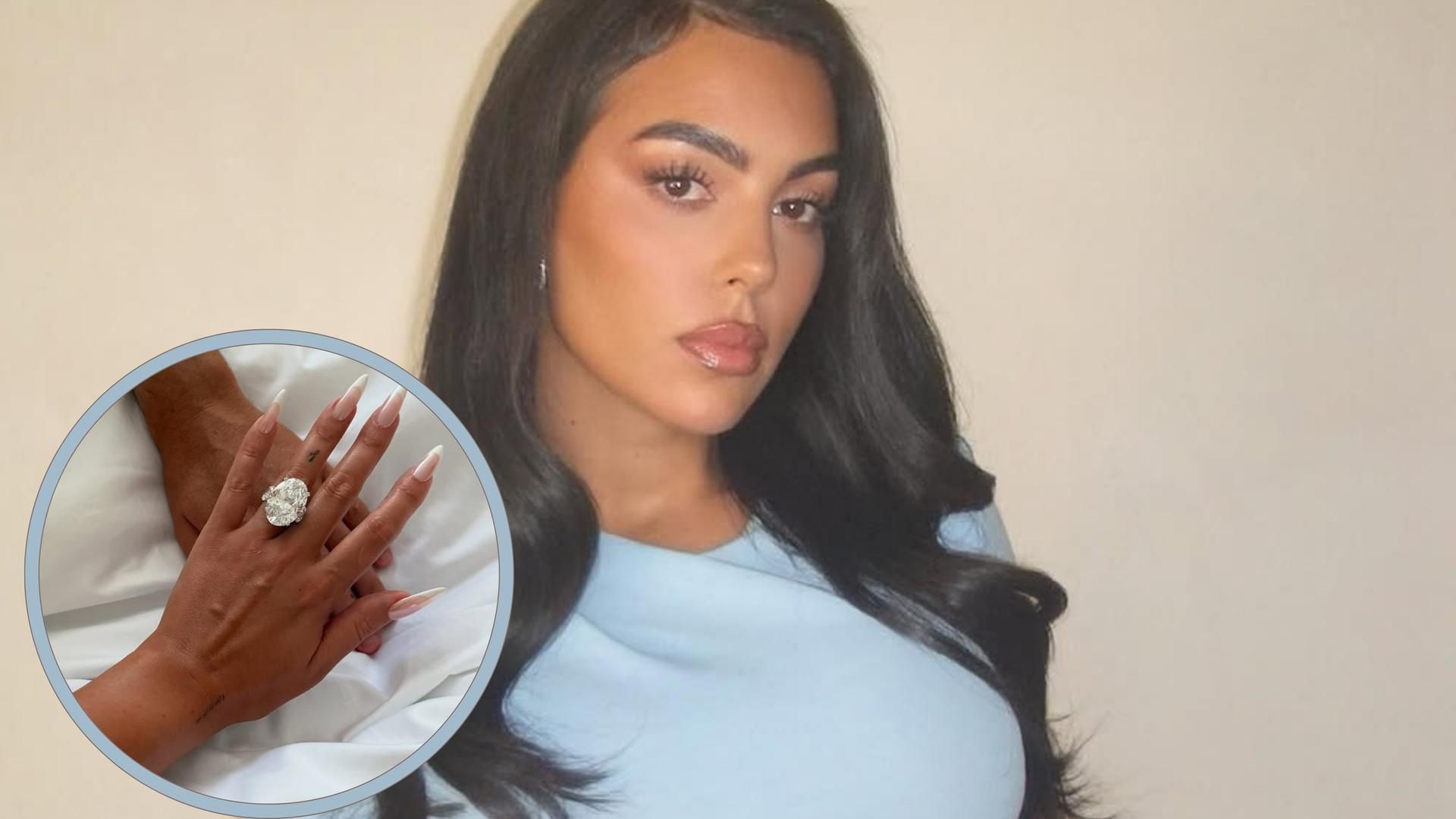 Georgina Rodríguez y, aparte, su mano con el anillo de pedida
