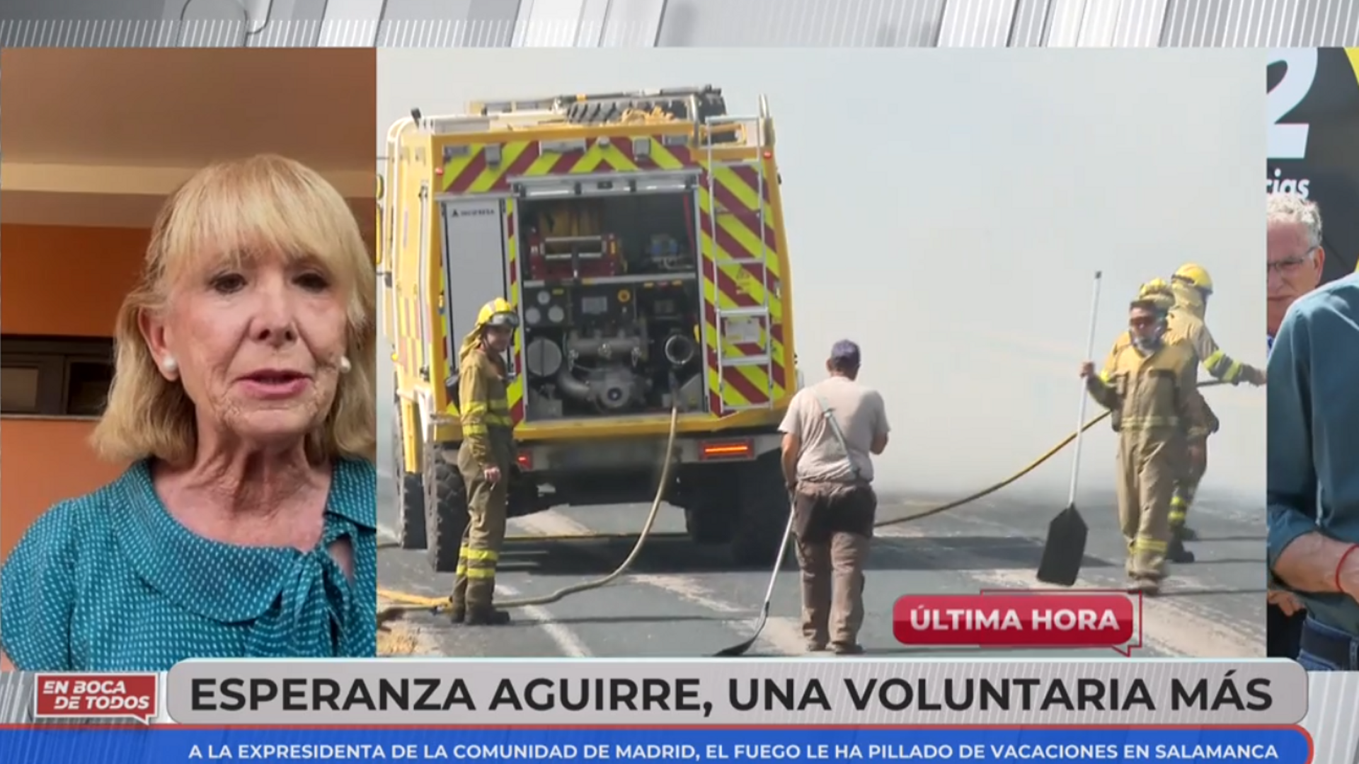 Esperanza Aguirre, contra la conducta de Sánchez en los incendios: "Le pasó en la DANA, no quiere mandar al ejército" Esperanza Aguirre, contra la conducta de Sánchez en los incendios: "Le pasó en la DANA, no quiere mandar al ejército"