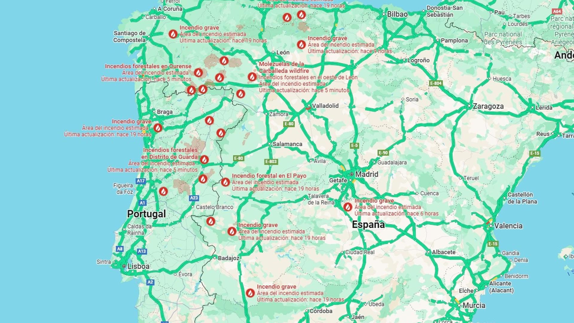 Incendios activos en España
