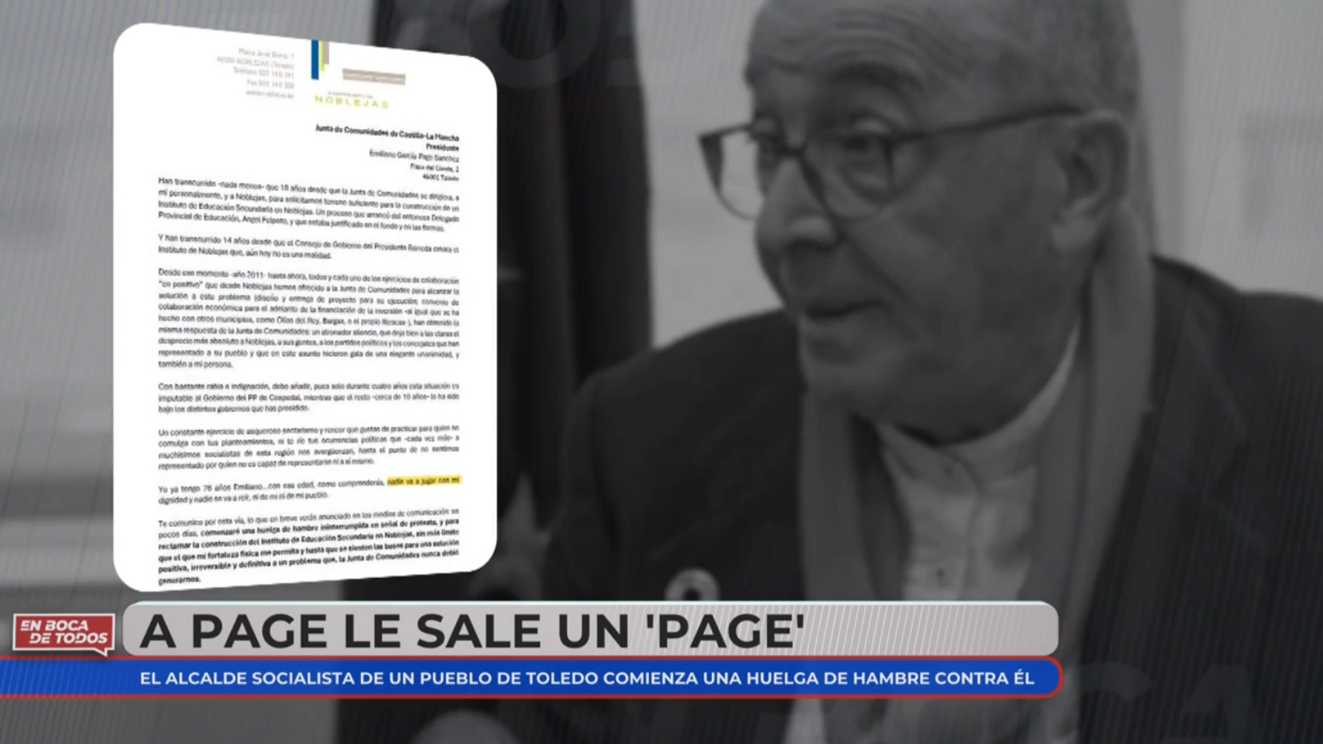 La carta en la que el alcalde comunica la huelga de hambre