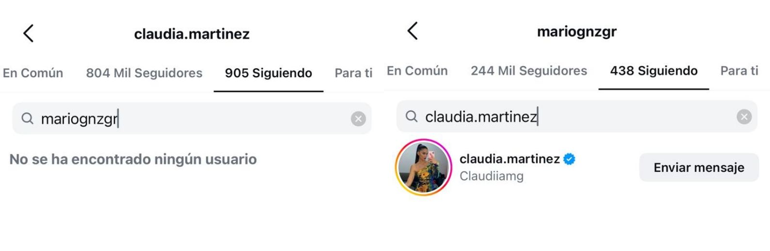 Claudia Martínez ha dejado de seguir en redes a Mario González
