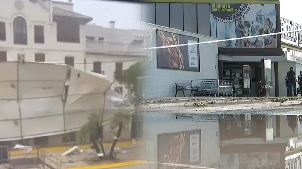 Ontinyent, en Valencia, golpeado por una intensa tormenta: viento huracanado y granizo arrancan una carpa festiva y anegan un supermercado