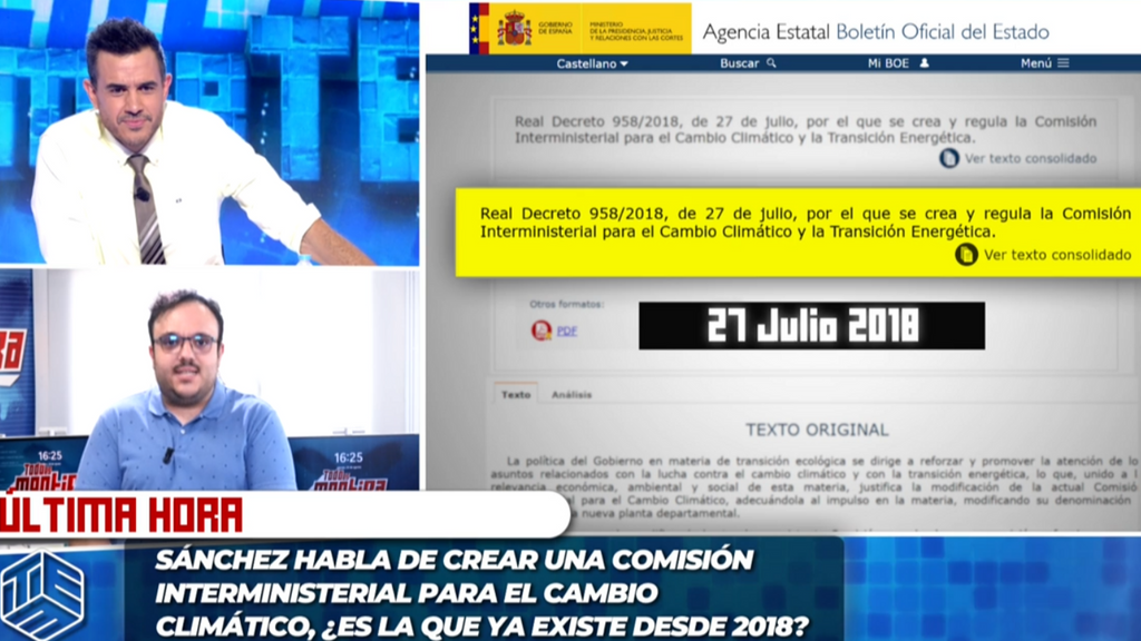 'TEM' descubre que la comisión interministerial para el cambio climático de Pedro Sánchez existe desde 2018