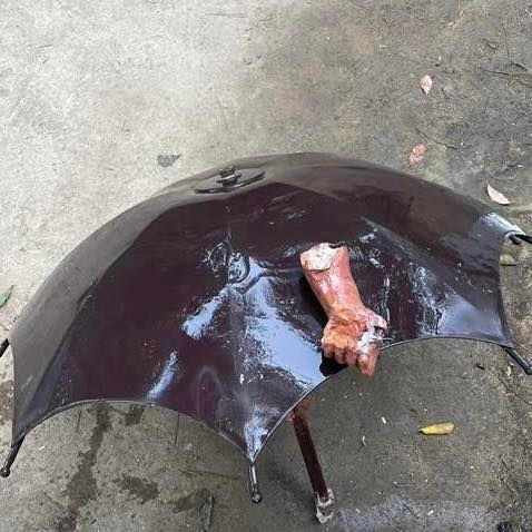 El brazo con el paraguas ha aparecido sumergido en la fuente