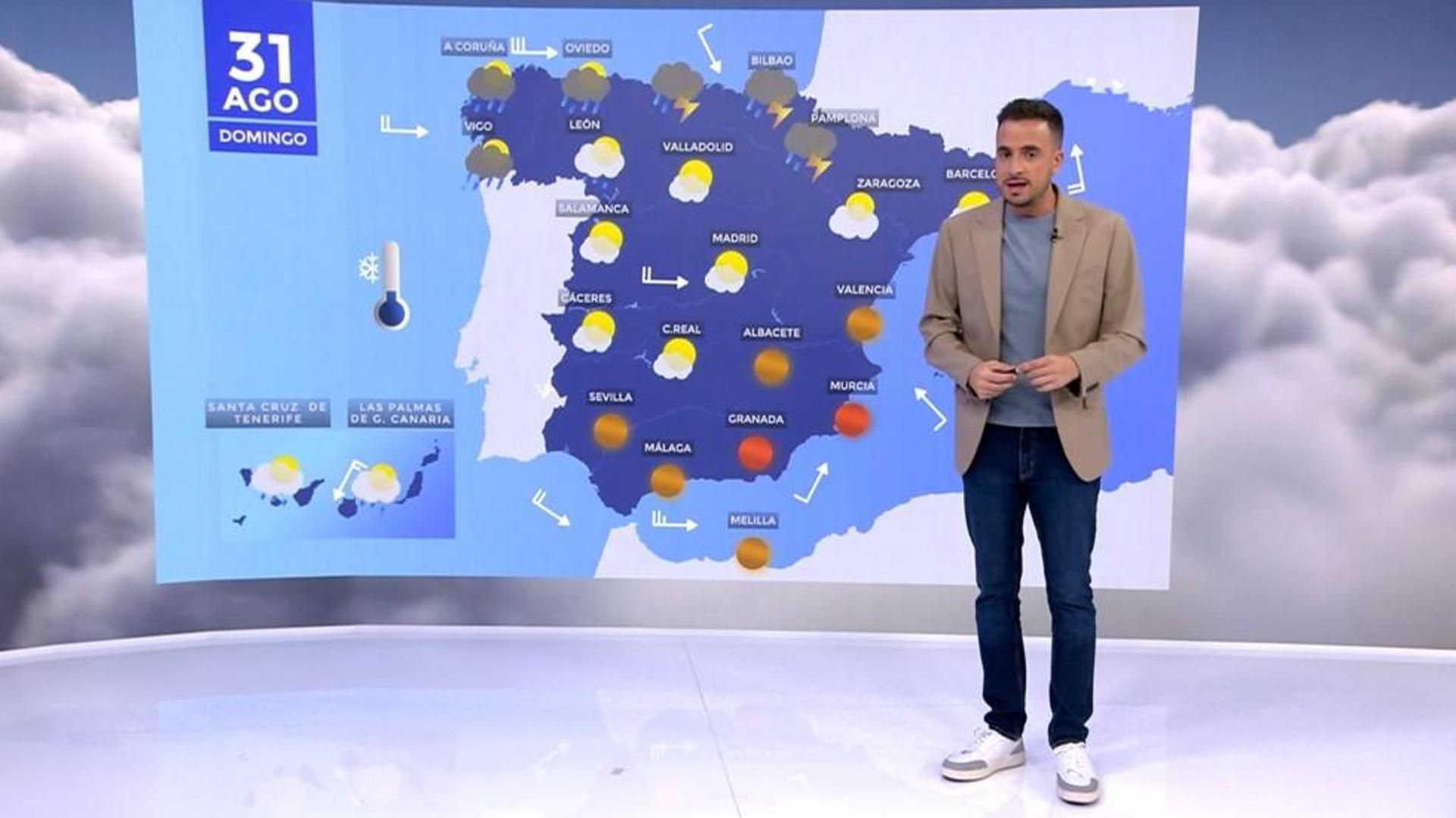 Desplome térmico y tormentas en el oeste y norte peninsular por un frente atlántico para cerrar agosto