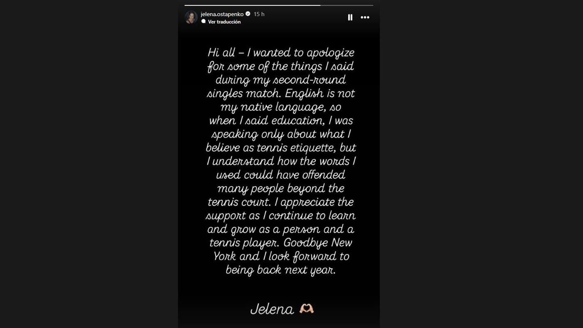 Jelena Ostapenko se disculpa por su actitud en el US Open