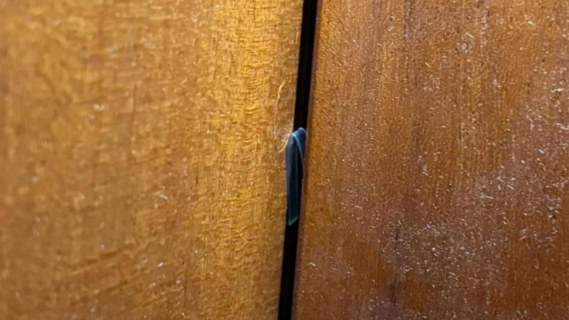 Marcador en una de las puertas del edificio en Barcelona