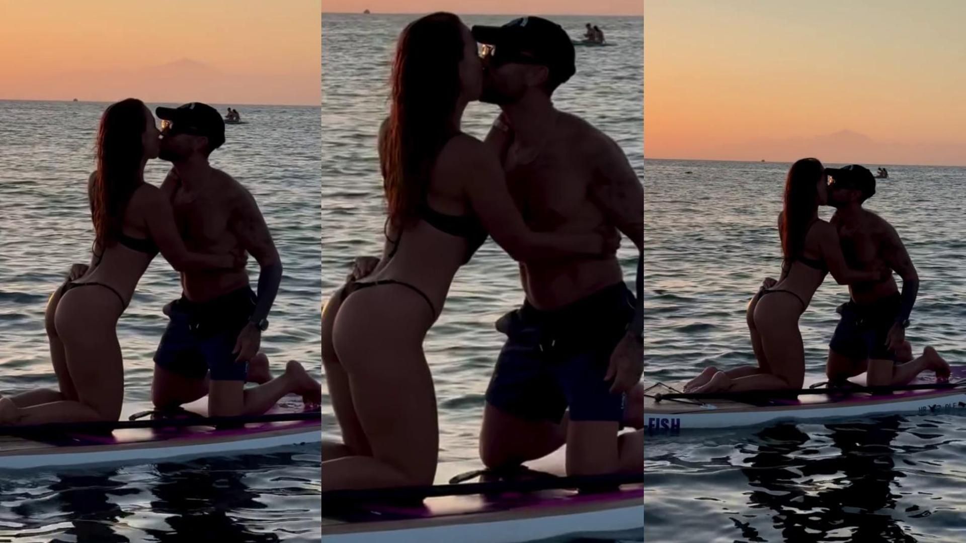 El apasionado beso de Omar Sánchez y su novia Guacimara