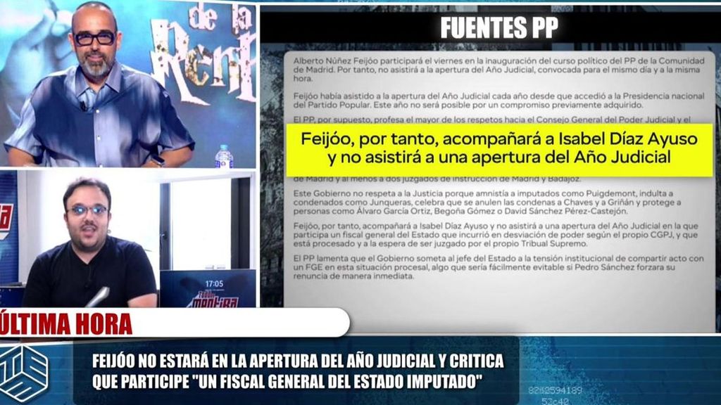 Risto Mejide bromea tras la negativa de Feijóo de acudir a la apertura del año judicial: "Ayuso no le ha dejado''