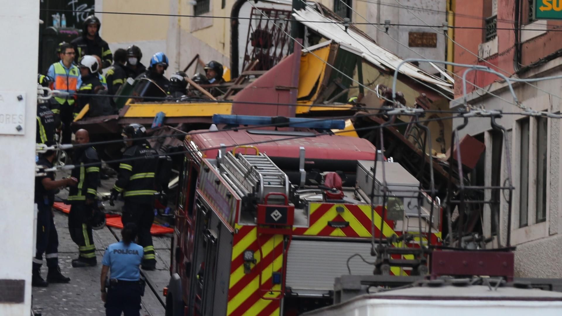Los bomberos trabajan en el funicular accidentado en Portugal