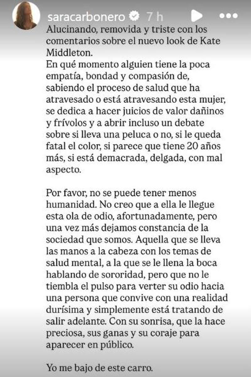 El mensaje de Sara Carbonero