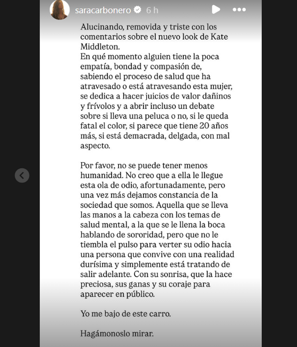 El mensaje de Sara Carbonero