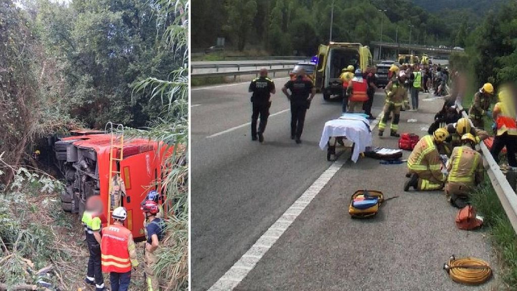 Un autocar con unos 55 turistas vuelca en la C-32 en Santa Susanna, Barcelona: dos heridos graves