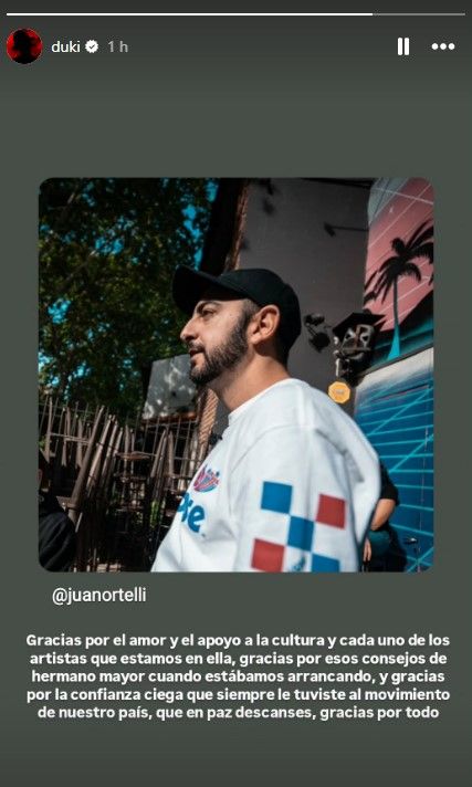 El mensaje de Duki por la muerte de Juan Ortelli