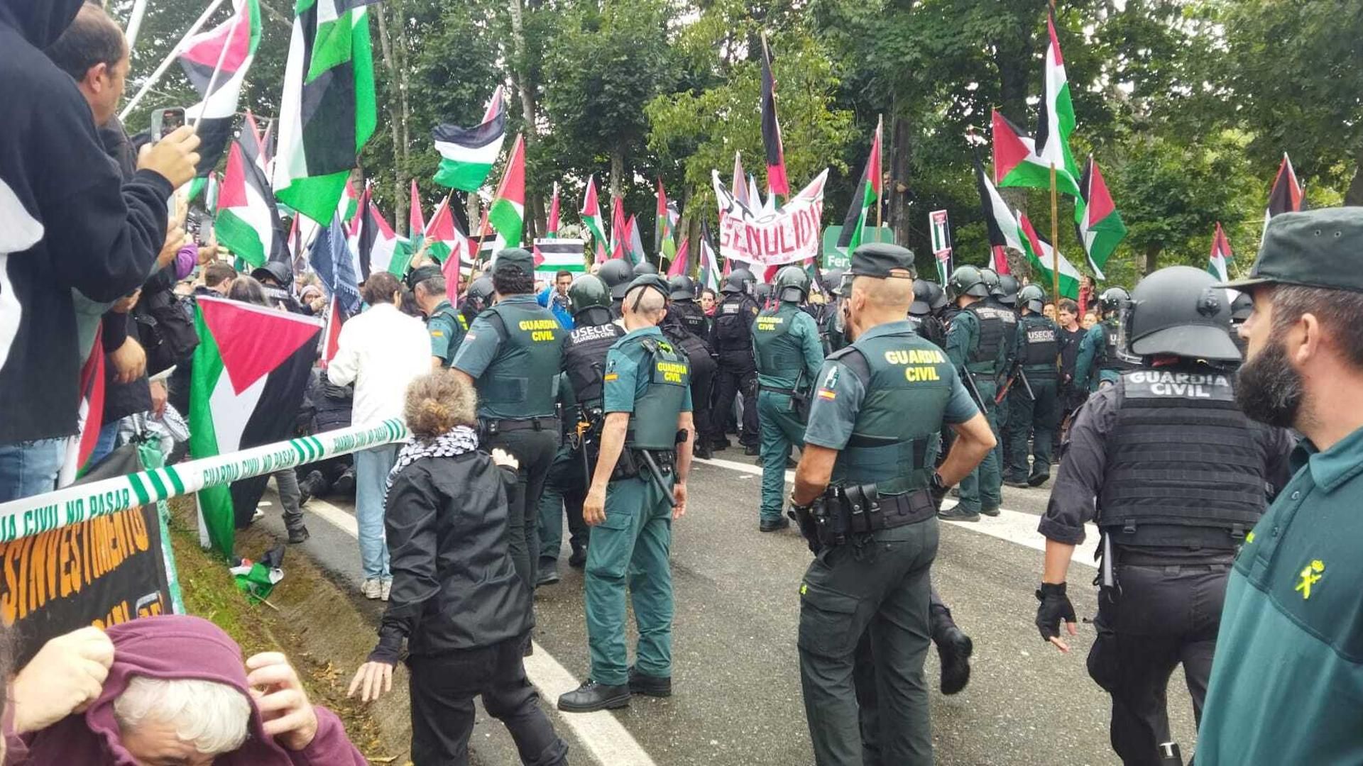 La protesta a favor de Palestina en la meta de la etapa de La Vuelta.