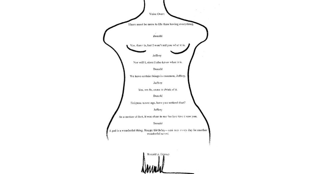 El Congreso de EE.UU difunde el dibujo de la mujer desnuda que Trump le regaló a Jeffrey Epstein por su 50 cumpleaños