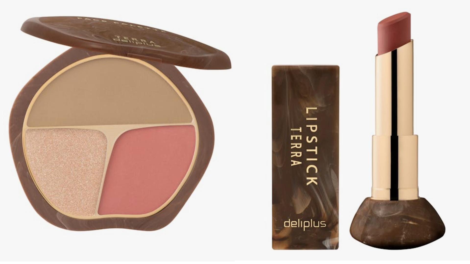 Paleta de rostro y labial, en un montaje de fotos