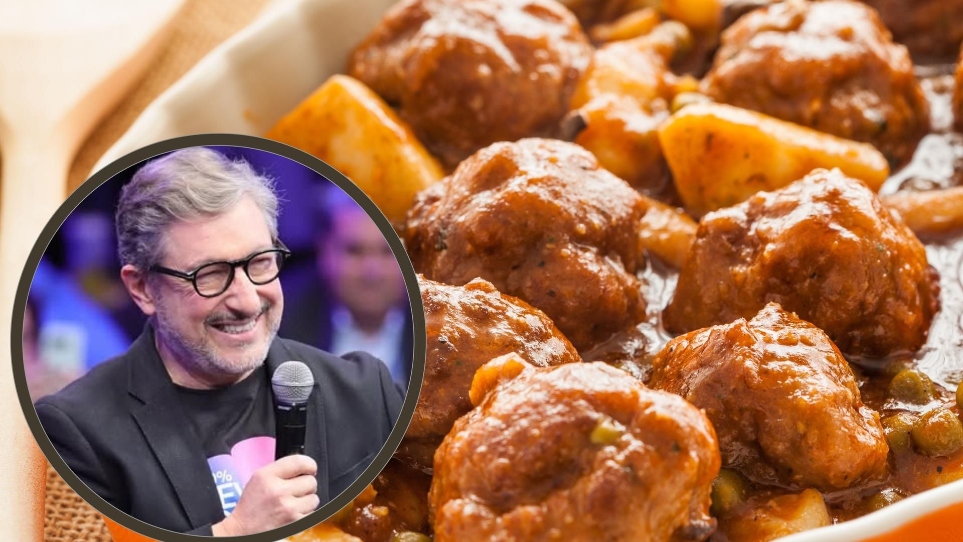 Plato de albóndigas con sepia y, a la derecha, el chef Joan Roca