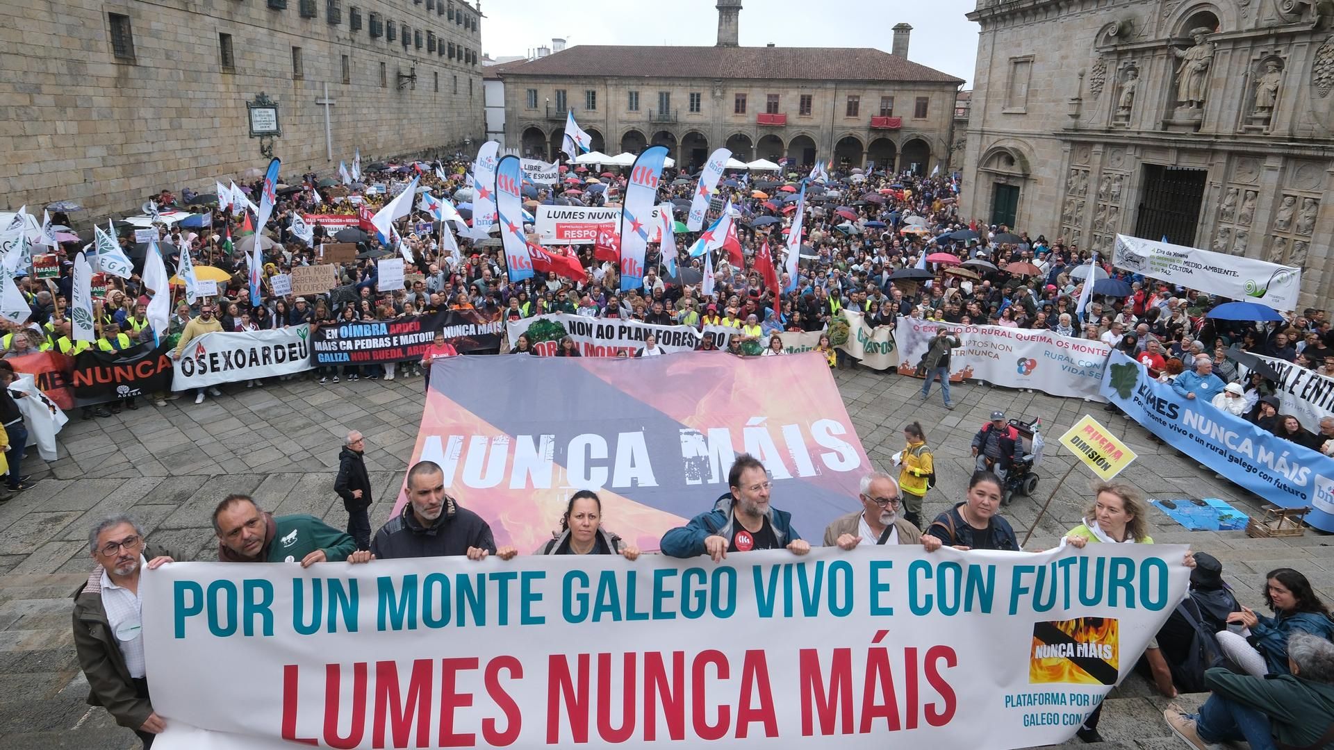 Manifestación contra la gestión de los incendios por parte de la Xunta de Galicia