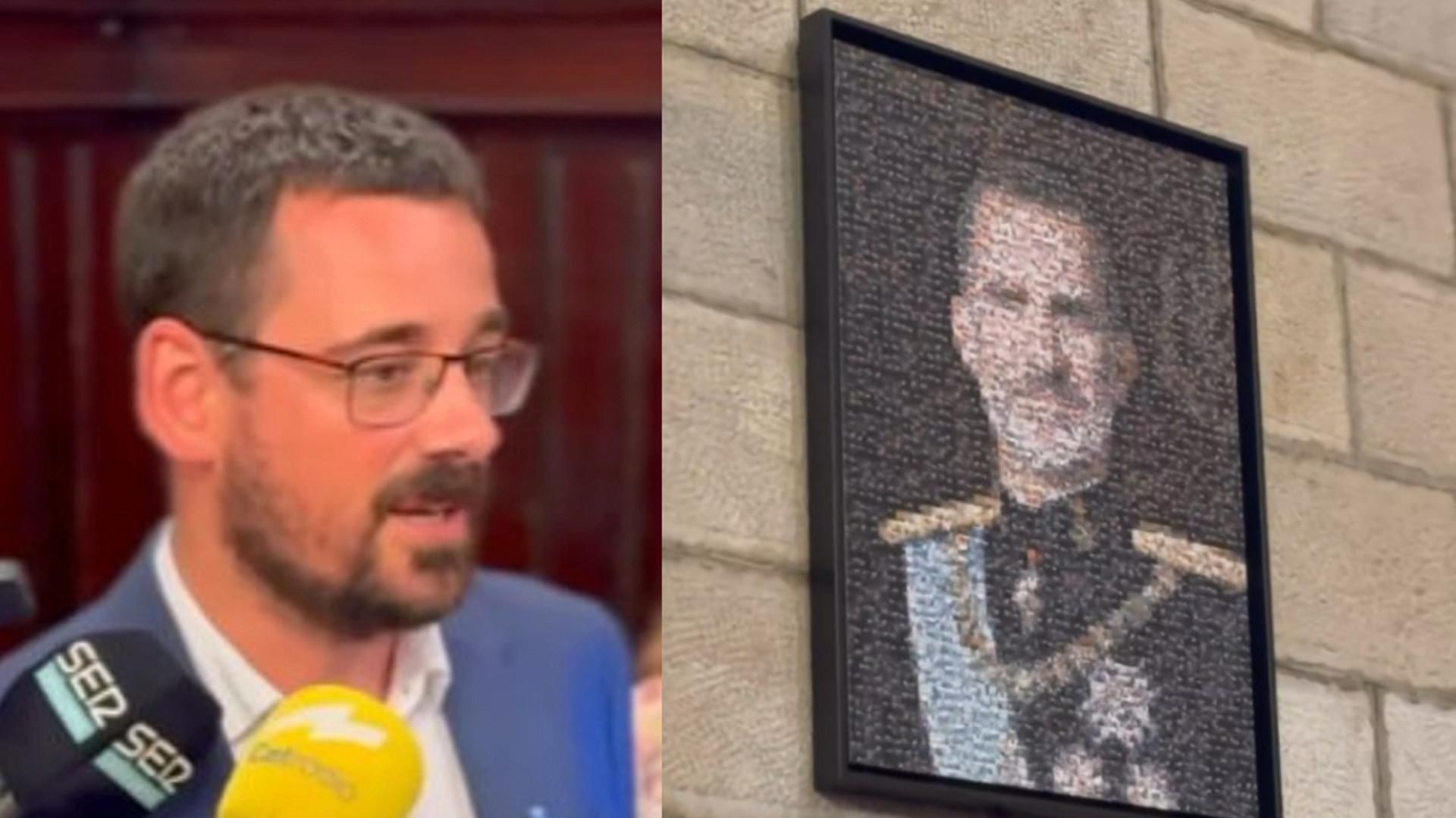 El Ayuntamiento de Girona cuelga un retrato de Felipe VI formado por fotos del 1-O para cumplir una sentencia