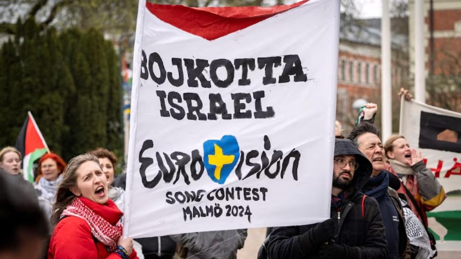 Protestas en Malmö contra la presencia de Israel en el Festival de Eurovisión en abril de 2024.