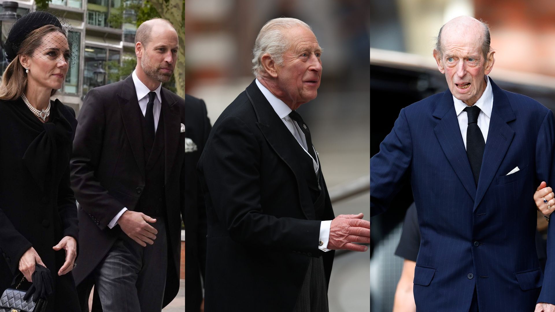Los príncipes de Gales, el rey Carlos III y duque de Kent, en un montaje de fotos