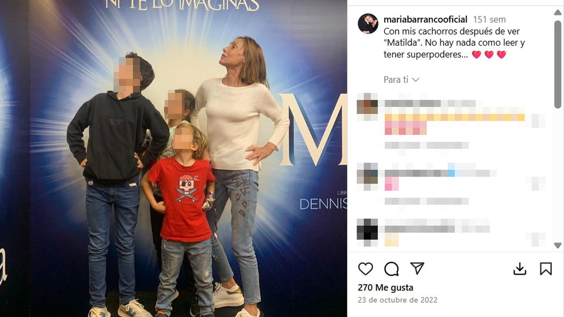 María Barranco y sus tres nietos