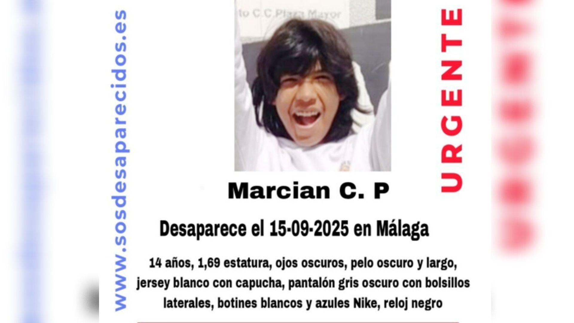 Marc, menor desaparecido en Málaga