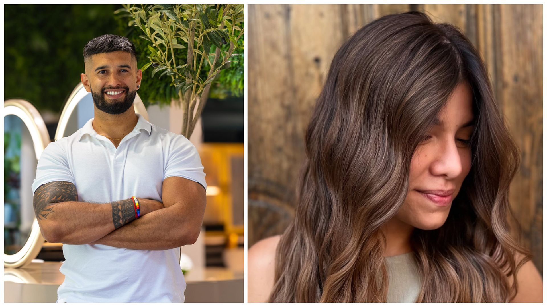 Pablo Bogado, estilista, y una de sus clientas con color de pelo mocha mousse