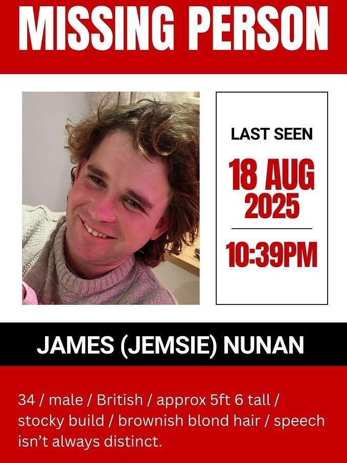 El cartel de la desaparición del británico James Nunan