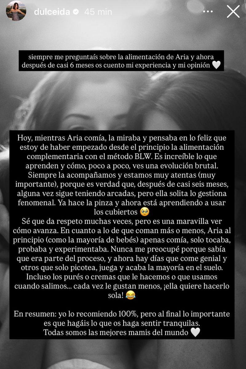 El metódo de alimentación que utiliza Dulceida con su hija