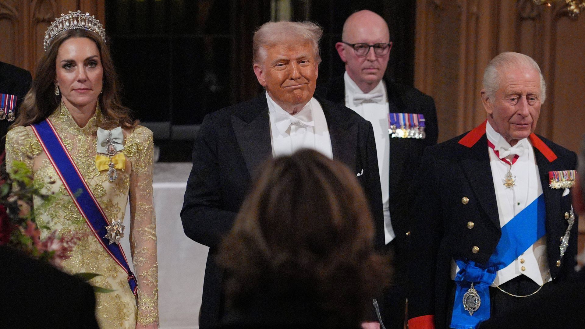 Kate Middleton, Donald Trump y el rey Carlos III en el banquete de Estado