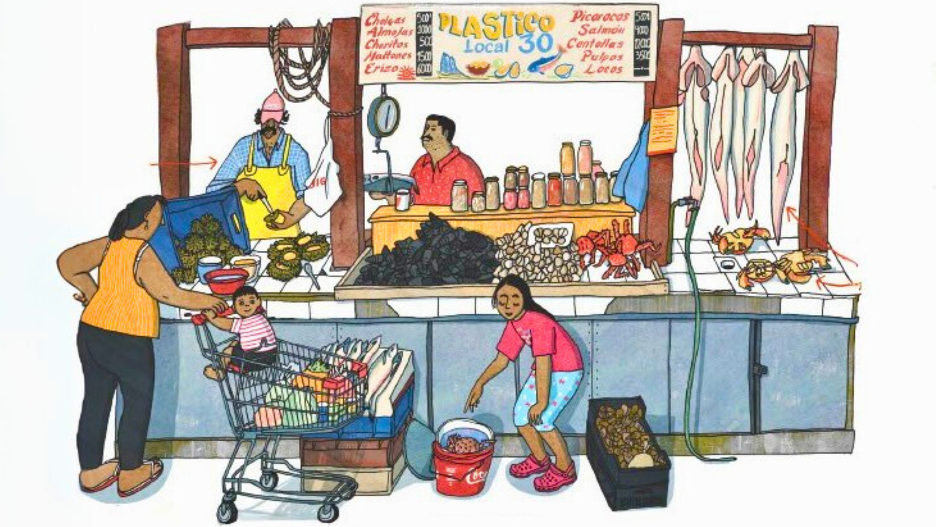 Una de las ilustraciones de Anna Desnitskaya para la obra ‘Un viaje por el mundo en 24 mercados’