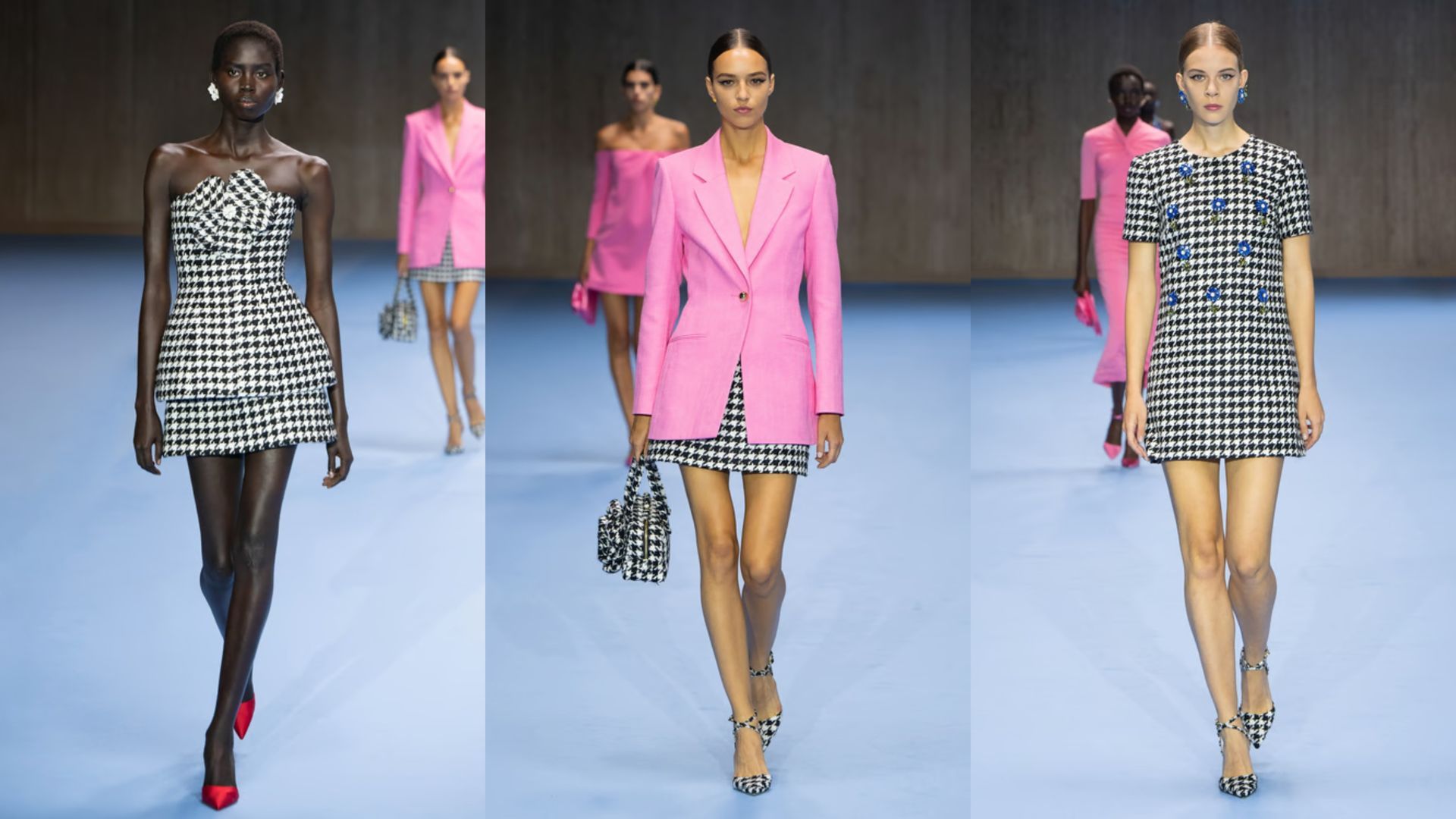 Otros looks con pata de gallo del desfile p v 2025 de Carolina Herrera, en un montaje de fotos
