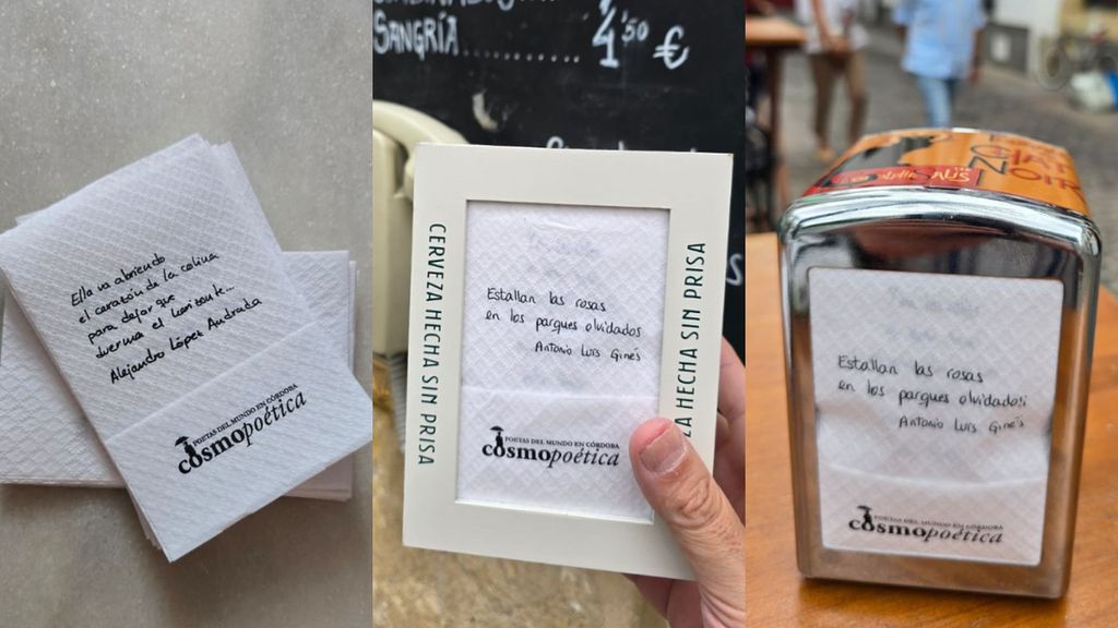 Servilletas con poesías plasmadas repartidas por bares y tabernas de Córdoba