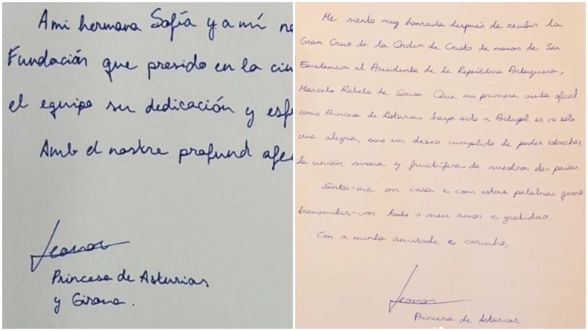 Su letra en 2023 (izquierda) y 2024 (derecha)