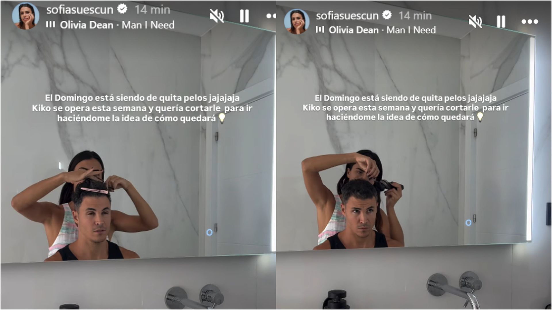 Sofía Suescun cortándole el pelo a Kiko Jiménez