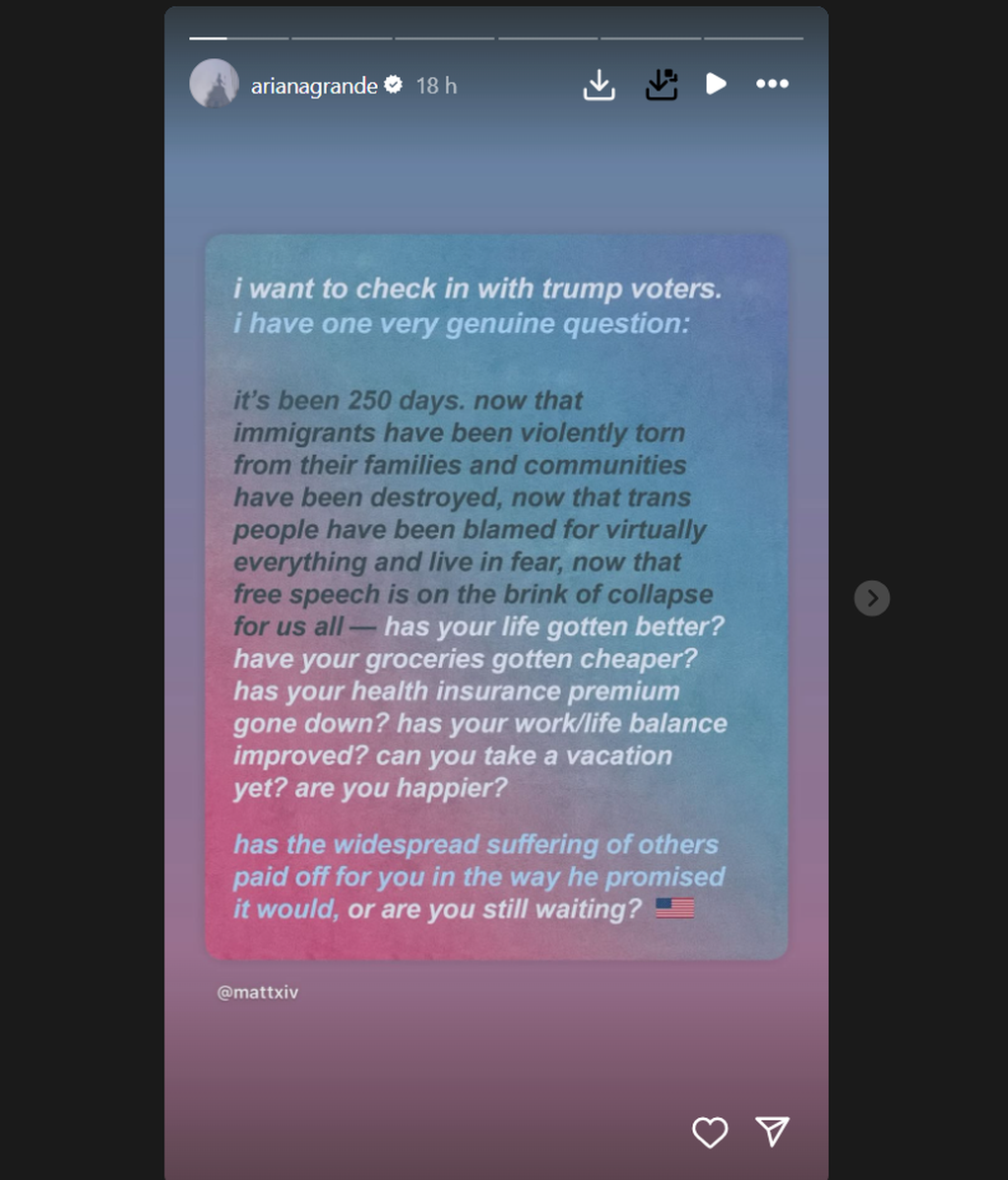 La publicación que ha compartido Ariana Grande contra los votantes de Trump