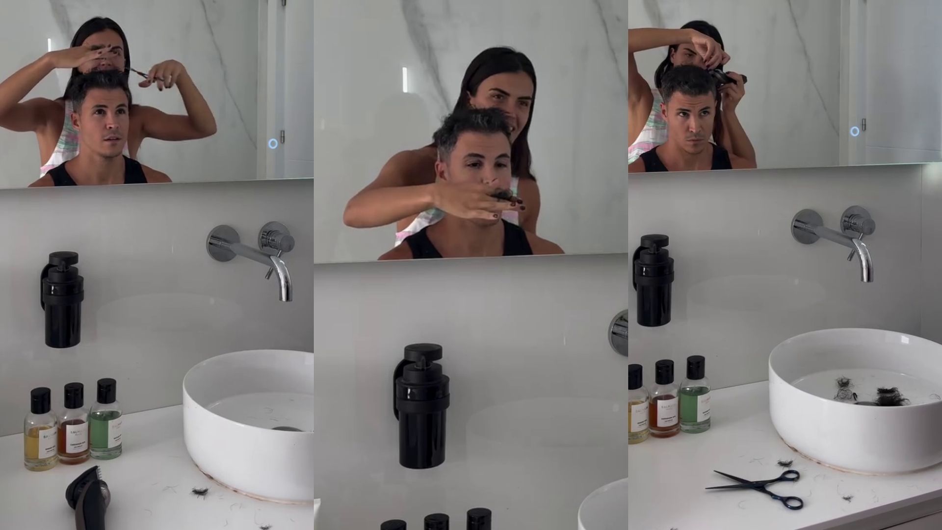 Sofía Suesncun corta el pelo a Kiko Jiménez mientras anuncia su paso por quirófano