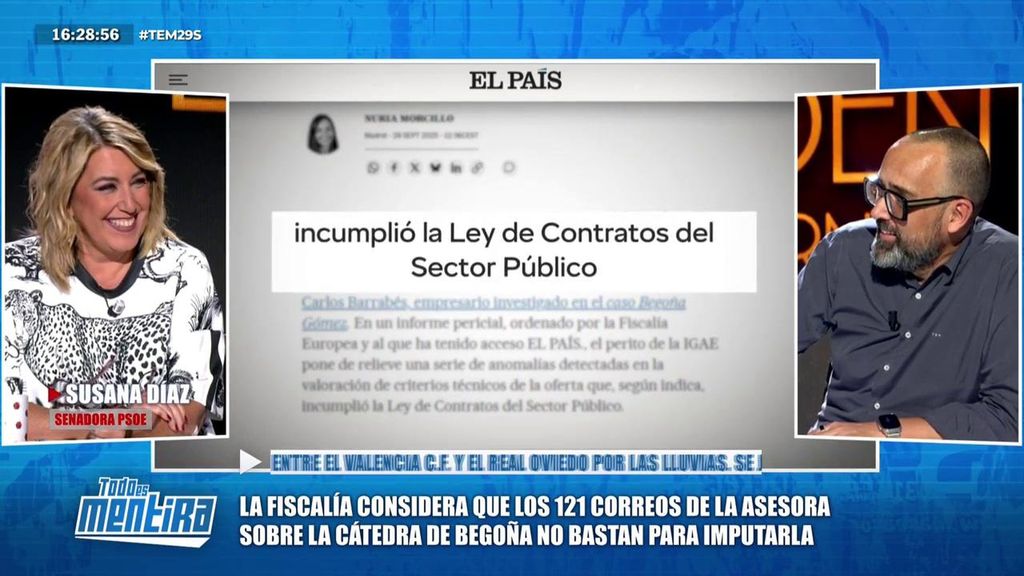 Susana Díaz sorprende a Risto Mejide al opinar que la investigación del juez Peinado sobre Begoña Gómez es ''histriónica''