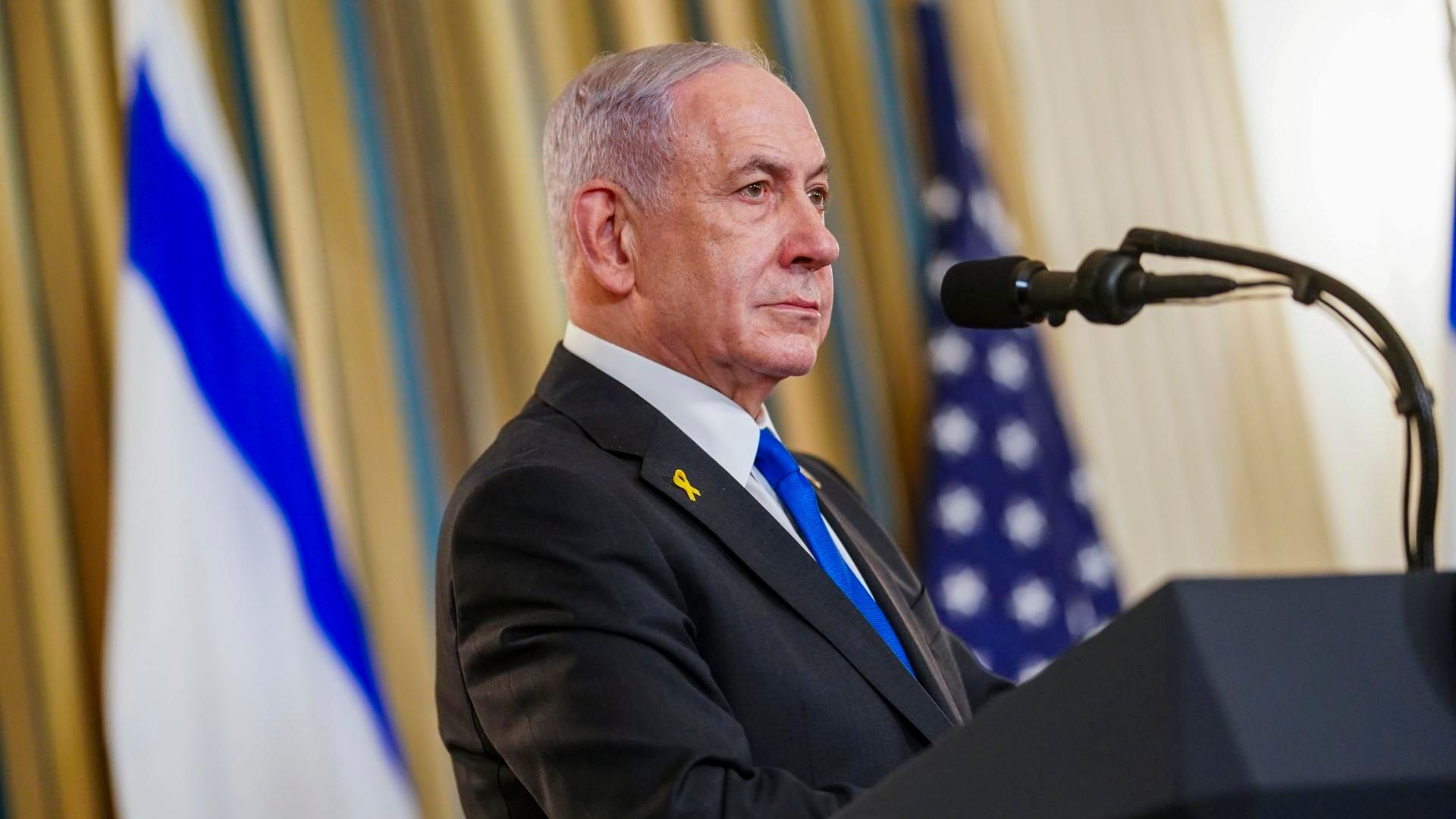 El primer ministro israelí, Benjamin Netanyahu, en una rueda de prensa en la Casa Blanca, Washington, EE. UU.