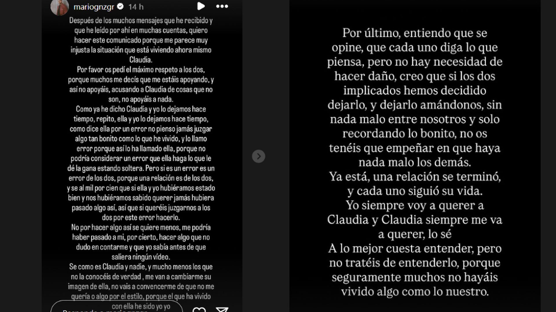 El comunicado de Mario en defensa de Claudia