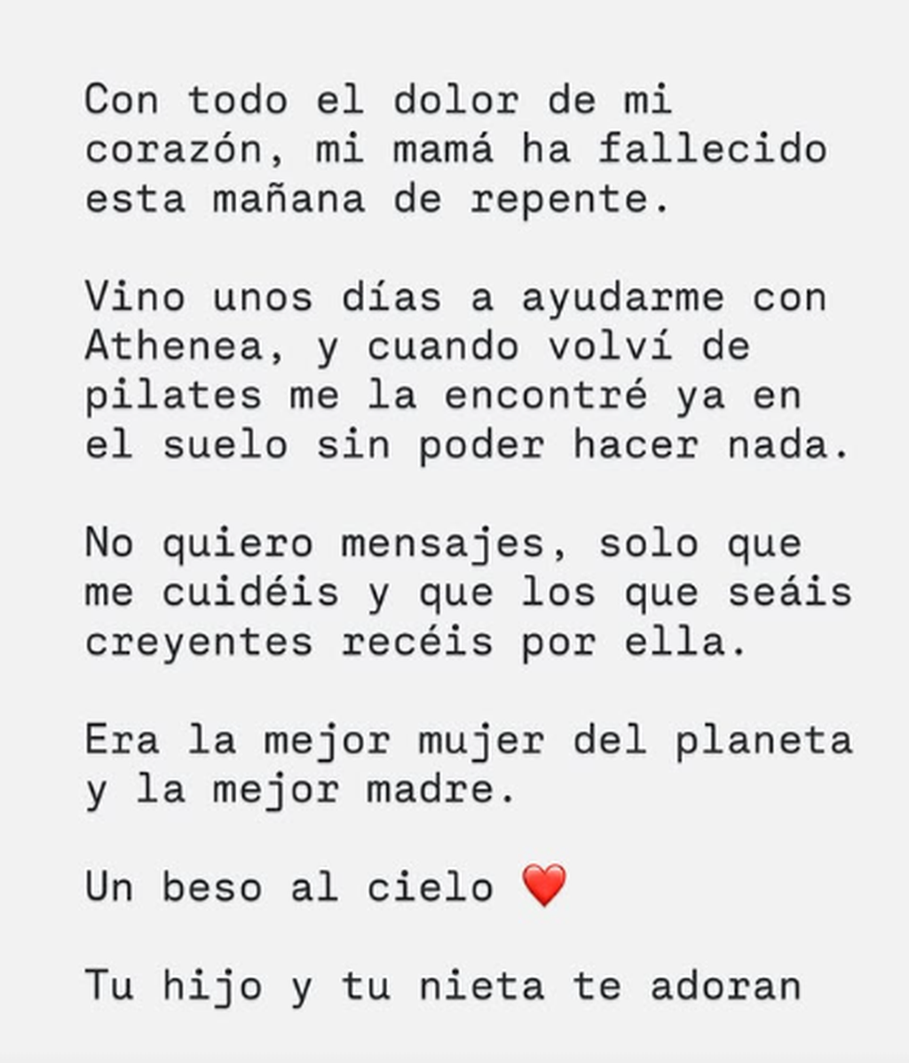 El comunicado de Pablo Pisa sobre la muerte de su madre