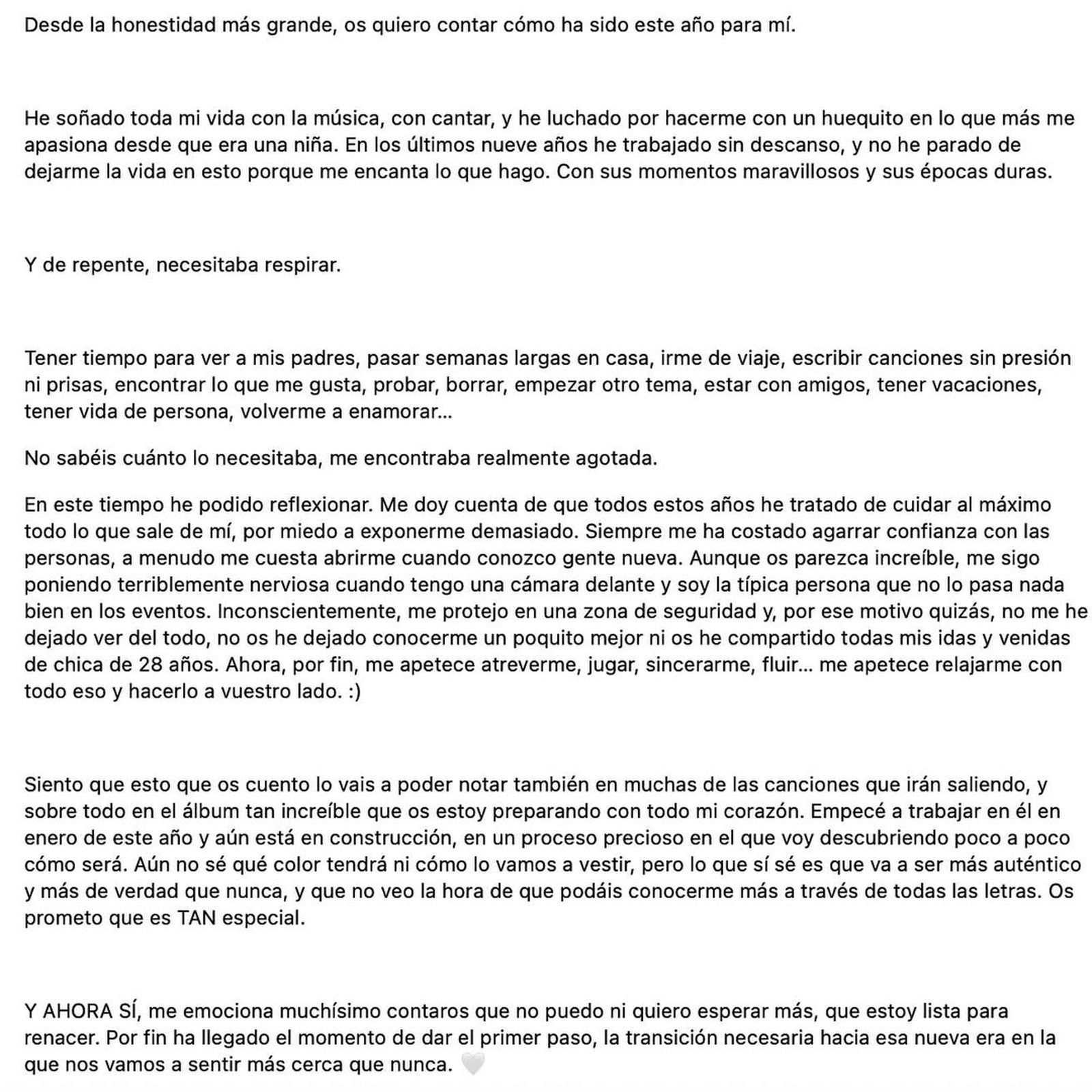 La carta que ha escrito Ana Mena