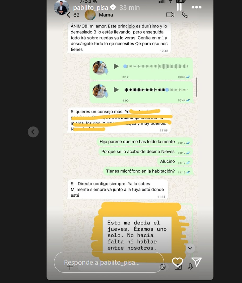 La conversación de Pablo Pisa con su madre días antes de morir
