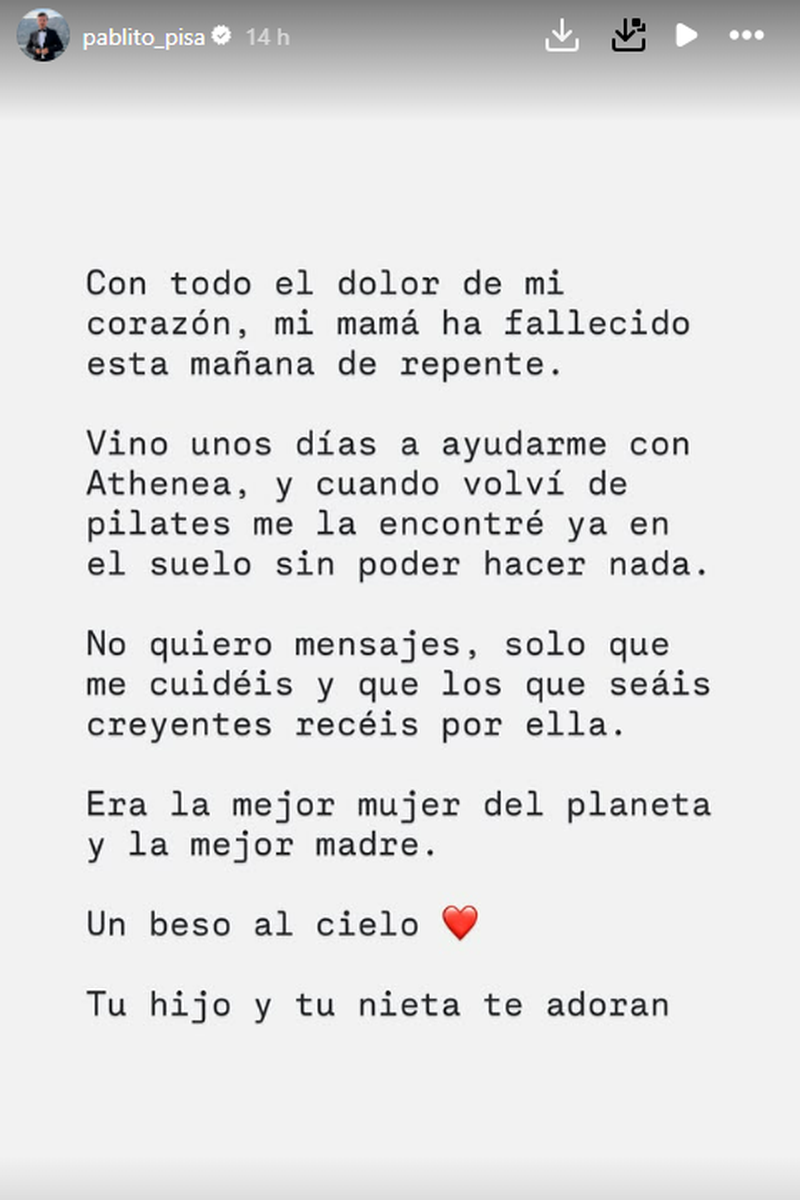 Pablo Pisa comunica el fallecimiento de su madre