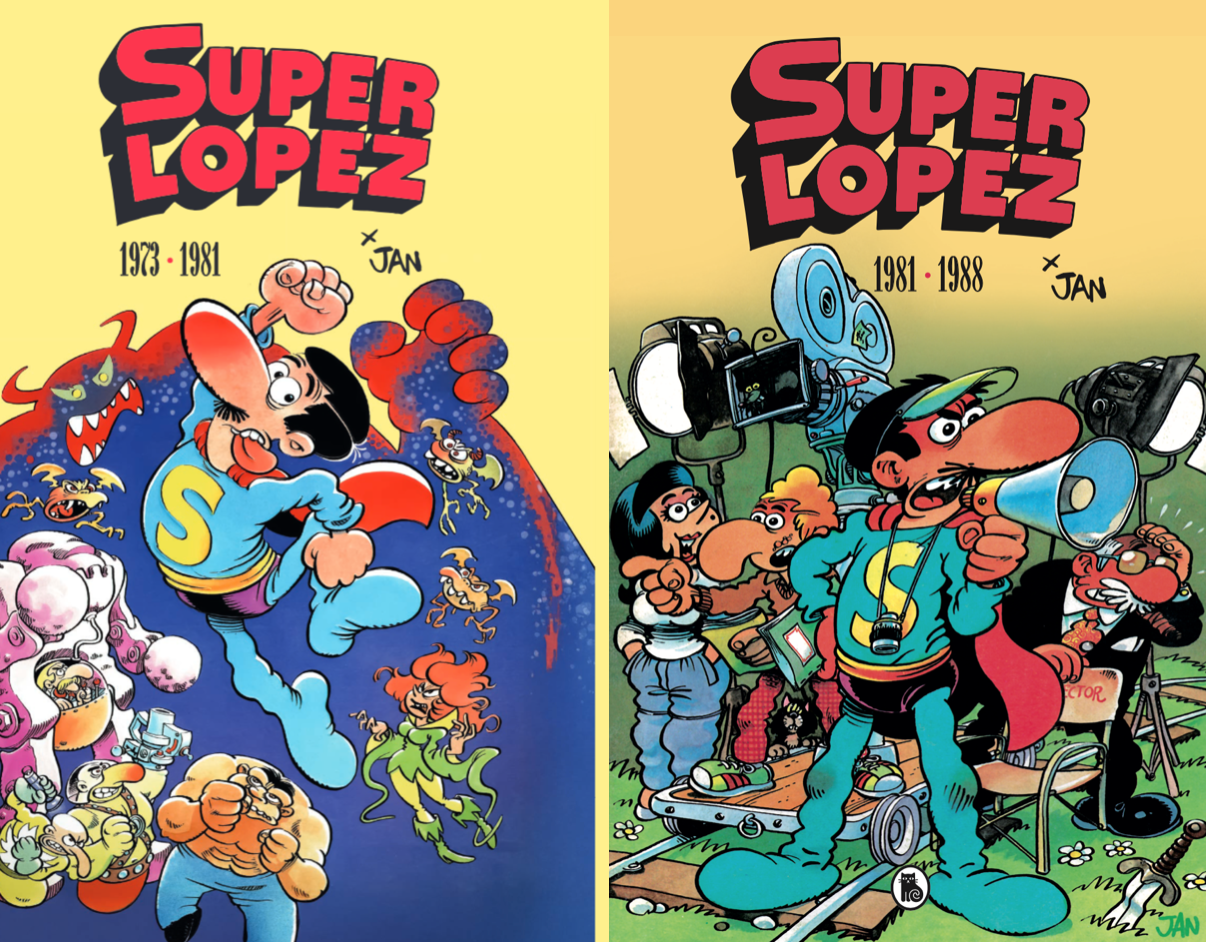 Las portadas de los dos tomos recopilatorios de Superlópez